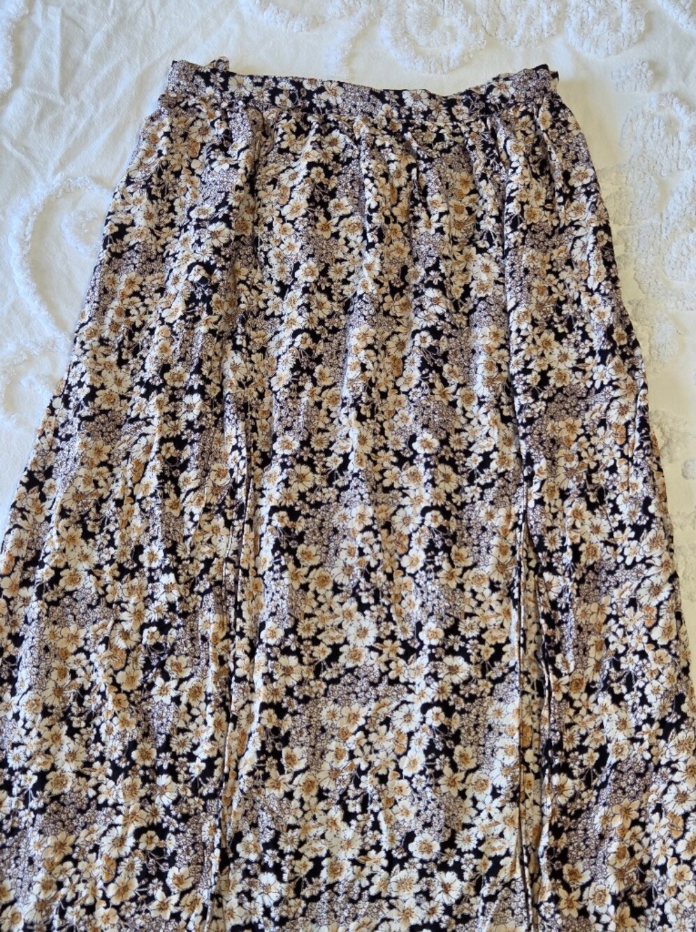 Patrons of Peace Black+White Floral Maxi Skirt Tie Back Front Slit Sz S NWOT - Picture 5 of 11
